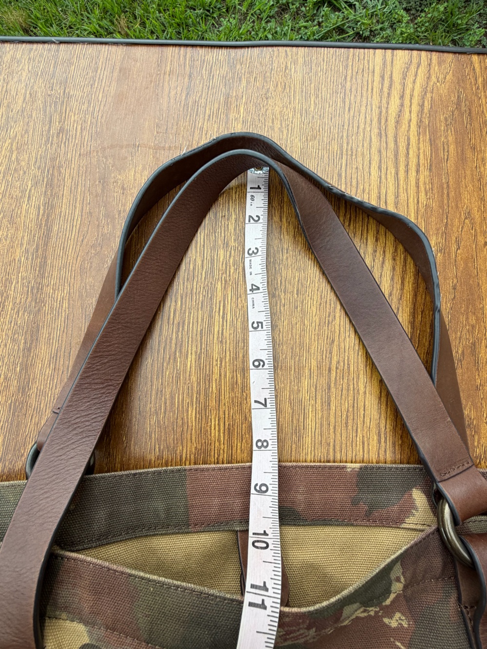 Frye Camo Canvas Leather Tote Bag Large Shoulder Shopper Brown Green - Picture 14 of 16